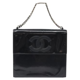 Chanel Coco Mark Patent Leather Black Patent_Leather Handbag (Pre-Owned)