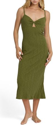 Billabong Sweet Moves Texture Cotton Blend Midi Slipdress in Dark Olive at Nordstrom, Size X-Small