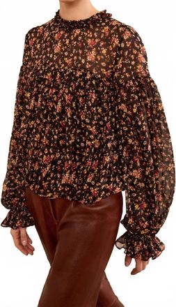 Ulla Johnson Pearl Long Sleeve Silk Blouse In Noir Mille- Fleur