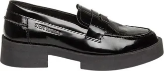 Steve Madden Dames Marina casual penny loafers van lakleer met lage blokhak (Zwart)