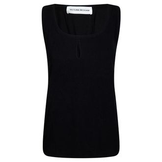 Victoria Beckham Sleeveless Tops, female, Black, Size: S Split Tank TOP