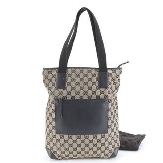 Gucci Black Leather Canvas Shoulder Bag Tote Bag (Pre-Owned)
