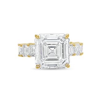 Diana M. Jewels 18kt Yellow gold Lab grown 15ct Asscher Cut Diamond Ring with Asscher Eternity Band