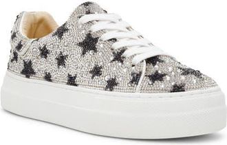 Betsey Johnson Sidny Crystal Pavé Platform Sneaker in Black Star at Nordstrom, Size 9.5