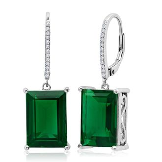 MAX + STONE Sterling Silver Emerald Cut Quartz Dangle White Topaz Detail Leverback Earrings
