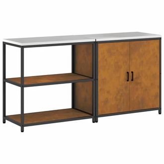 Berkfield Home with Shelf with Storage with Door Adjustable 2 pcs Rusty Weatheri in Brown
