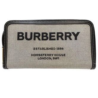 Burberry Black White Canvas Leather Long Wallet (Bi-Fold) (Pre-Owned)