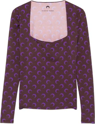 Marine Serre Top met maanprint en vierkante hals - Bruin