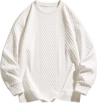 Generic Sweatshirts for Men Uk Casual Crewneck Jacquard Warm Comfort Plus Size Cotton Tops Solid Long Sleeve Travel Pullover Sweatshirt wool jumpers for men u