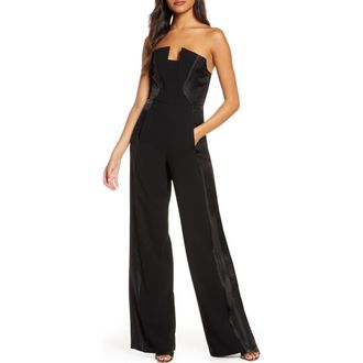 Black Halo Lena Strapless Jumpsuit in Black Black at Nordstrom, Size 12
