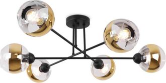 OEM L&aacute;mpara De Techo Asturia Negra 6 Planas Dorada E27