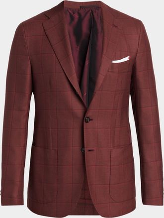 Kiton Men & apos;s Windowpane Single-Breasted Sport Coat