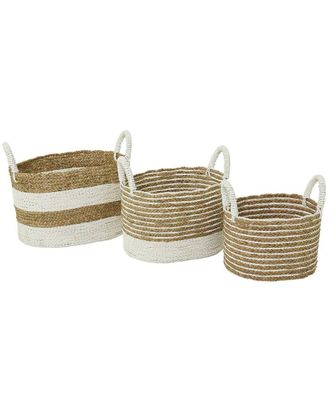 CosmoLiving by Cosmopolitan Cosmoliving By Cosmopolitan Set Of 3 Seagrass Handmade Two Toned Storage Basket With Handles