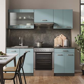 Vicco Mueble De Cocina R-line, Gris Azulado/antracita, 200 Cm Sin Encimera