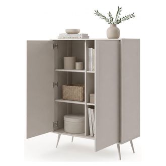 Dmora Aparador Harenoma, Alacena 4 Estantes, Con Patas, 6 Compartimentos, 97x40x126h Cm Blanco Crema