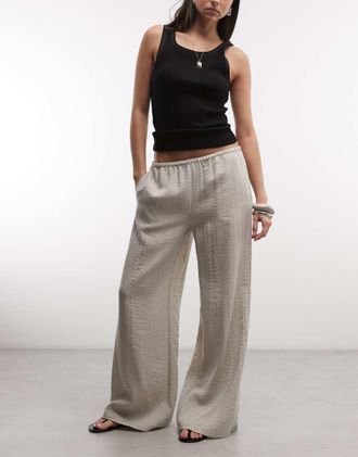 Weekday Pantaloni stropicciati a fondo ampio beige chiaro-Neutro