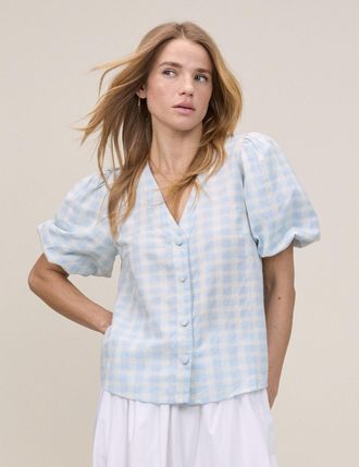 Nobody's Child Blue Gingham Puff Sleeve Brooke Top