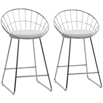 Happy Garden Pack De 2 Taburetes De Barra De 65cm En Metal Cromado Y Coj&iacute;n Blanco Alex