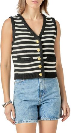 English Factory Stripe Sweater Vest in Black/Ivory at Nordstrom, Size Medium