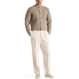 Mani&egrave;re De Voir Alix Unisex Crewneck Ribbed Knit Cardigan in Beige at Nordstrom, Size Xx-Small