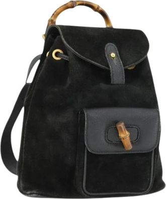 Gucci Pre-owned Vintage Suede Rugzak - Dames - Vintage Rugzakken - Zwart - ONE Size - Su&egrave;de - Vintage