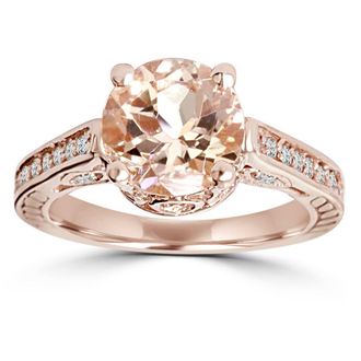 Pompeii3 2 Carat Morganite & Diamond Vintage Engagement Ring 14K Rose Gold Size Selectable