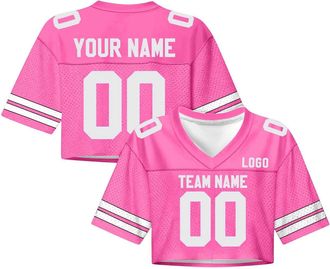 Generic Football Jersey Crop Tops for Women, Personalized Custom Girls Plain Colored Streetwear, Crop Tops, Number Name Mesh Streetwear Sportswear, V-Neck Sho