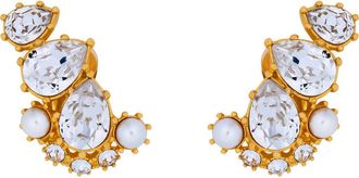 Oscar De La Renta Crystal & Faux Pearl Clip-On Ear Crawler Earrings at Nordstrom