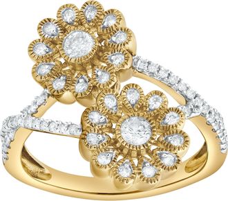 LuvMyJewelry Petals of Promise 0.50 Ct 10K Gold Floral Diamond Ring
