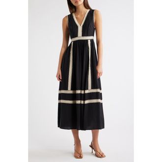 Moon River Rickrack Sleeveless Midi Dress in Black at Nordstrom, Size X-Small