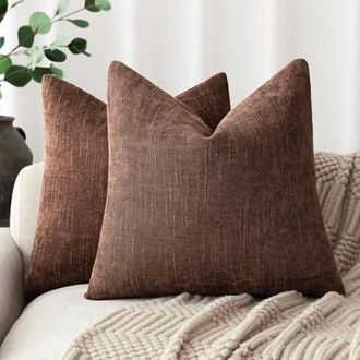 OEM Fundas De Almohada De Chenilla Suave De 22x22 Pulgadas (paquete De 2), Color Liso, Estilo R&uacute;stico Neutro, Fundas Decorativas Para Cojines, Aptas Para 
