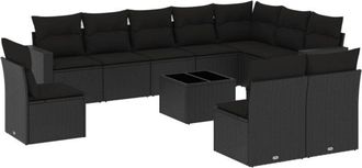 vidaXL Set De Sof&aacute;s De Jard&iacute;n 11 Pzas Y Cojines Rat&aacute;n Sint&eacute;tico Negro Vidaxl