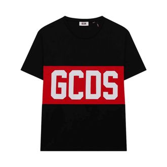 GCDS T-Shirts, male, Black, Size: S Logo Band Cotton T-Shirt Classic Fit