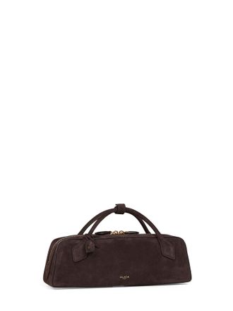 Alaia Womens Top Handle Bag Le Teckel Dark Brown Goatskin Suede Handbags Hand