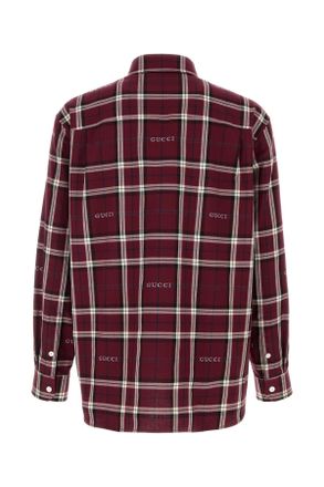 Gucci Mens Embroidered Cotton Shirt Bordeauxwhitemc Camicie