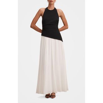 Ever New Elise Halter Neck Mixed Media Dress in Monochrome at Nordstrom, Size 10