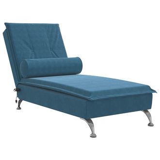 vidaXL Chaise Longue Massaggi Con Cuscino A Rullo Blu In Velluto - Vidaxl