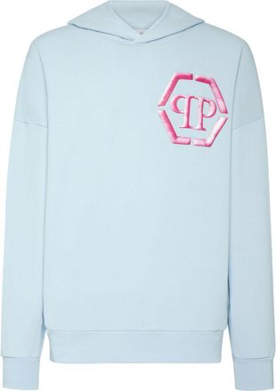 Philipp Plein logo-embroidered cotton hoodie - men - Cotton - M - Blue