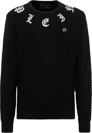 Philipp Plein logo-embroidered cashmere jumper - men - Cashmere - XXXXL - Black