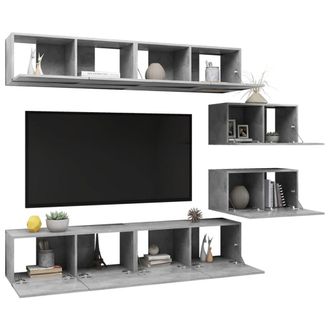 Berkfield Home Modern 6 Piece TV Cabinet Set Concrete Grey Engineered Wood