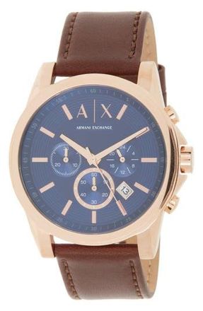 A|X Armani Exchange Mens Analog Leather Strap, 45mm in Rose Gold at Nordstrom Rack