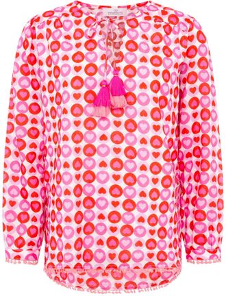 Zwillingsherz Shirtbluse ZWILLINGSHERZ Schmetterling, Damen, Gr. SM (S/M), rosa, Web, Obermaterial: 100% Baumwolle, gemustert, loose fit h&uuml;ftlang, Serafino, Blusen 