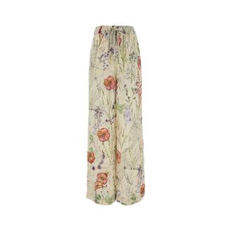 Alexander McQueen Meadow Floral Print Pyjama Trousers - female - Alexander McQueen - Wide Trousers - Multicolor - M - Trousers