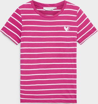 Contemporaine Womens Embroidered heart striped slub T-shirt