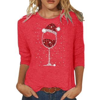 Generic Christmas T Shirts Women,Christmas Tops For Women Uk Novelty Long Sleeve Shirts Casual Pullover Loose Christmas Tree Print Sweatshirt Tunic Tops For W