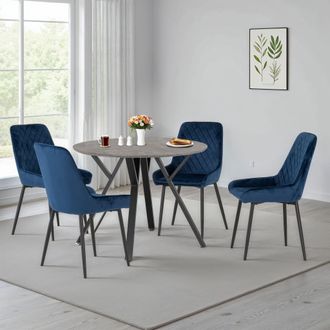 Seconique Athens Round Dining Set with Avery Chairs in Blue