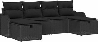 vidaXL Conjunto De Sof&aacute; De Jard&iacute;n Con Coj&iacute;n 6 Pcs Negro Polirat&aacute;n Vidaxl