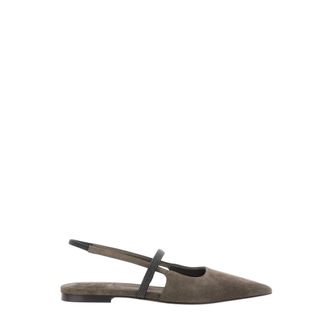 Brunello Cucinelli Suede Slingback Mules - Dames - Schoenen - Bruin - Maat: 38 EU Su&egrave;de