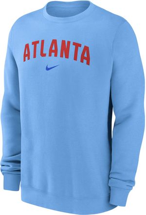 Nike Atlanta Braves 2-Hit Nike Mens MLB Pullover Crew in Blue | NKPU4NAAW-JST