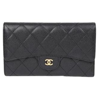 Chanel Pre-owned Wallets, female, Black, Size: ONE SIZE Pre-owned Caviar Classic Long Wallet